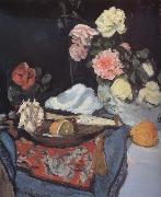 George Leslie Hunter Fruit and Flowers on a Draped Table oil on canvas